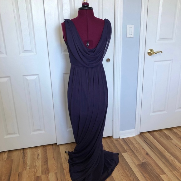 David's Bridal Long Mesh Dress with Cowl Back Detail Size 4 in Lapis - Picture 3 of 7